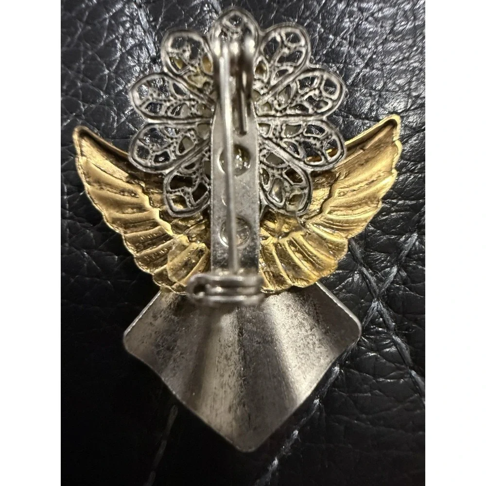 Vintage Brooch Pin Angel Gold Silver Tone with Cross Ten Thousand Angels